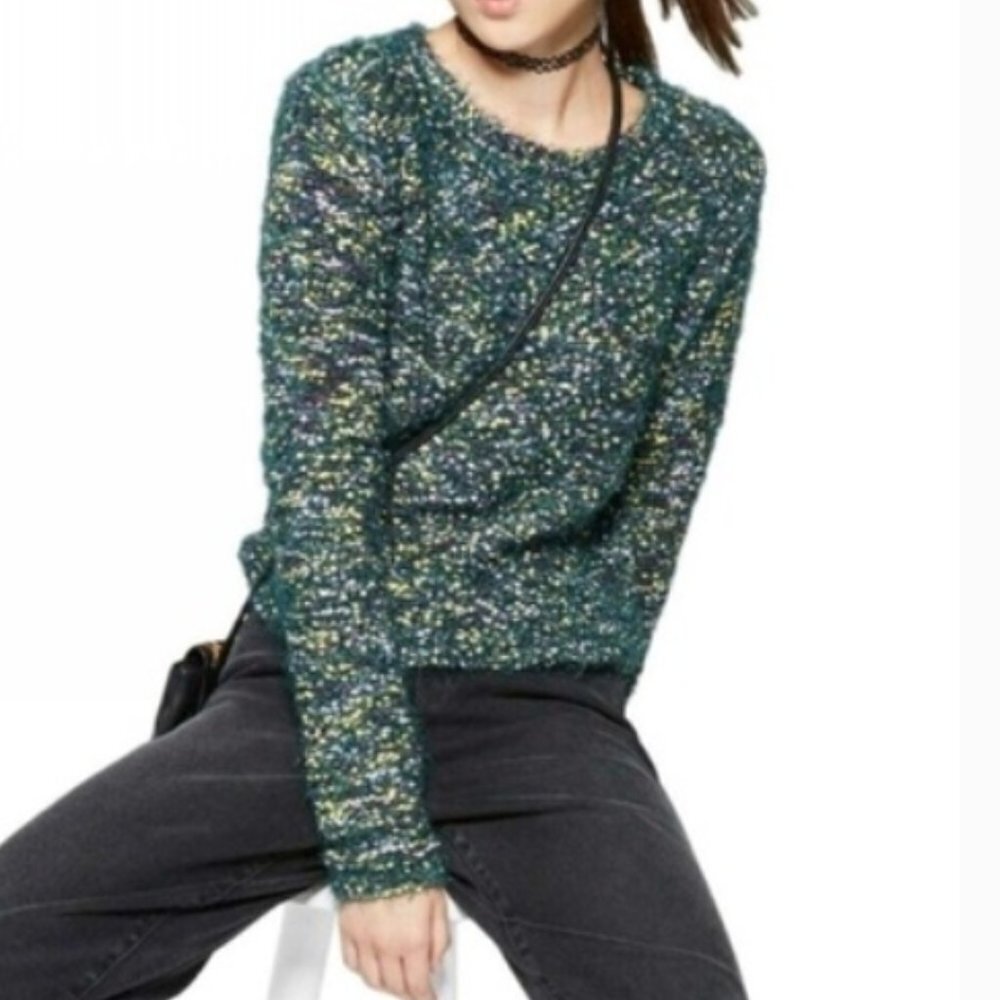 Wild Fable - Emerald Fuzzy Speckled Crop Sweater - Size XS